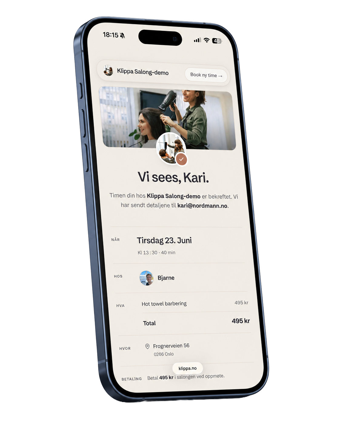 Klippa booking på mobilen